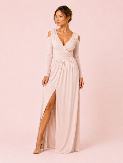 Slit Surplice Cold Shoulder Maxi Dress