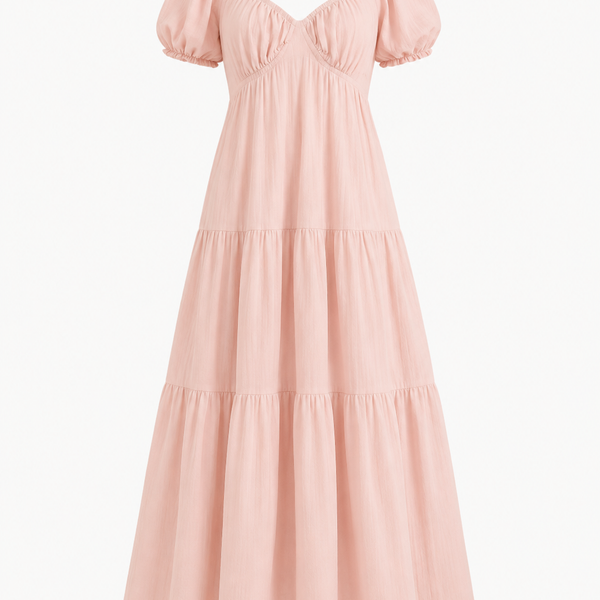 Backless Tiered Puff Sleeve Midi Dress
