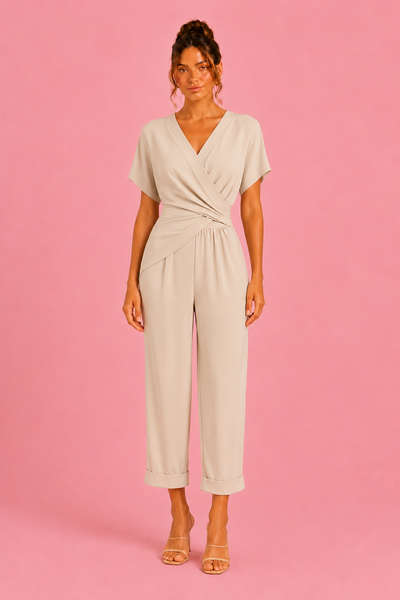 Full Size Twist-Front V-Neck Top and Pants Set Plus Size