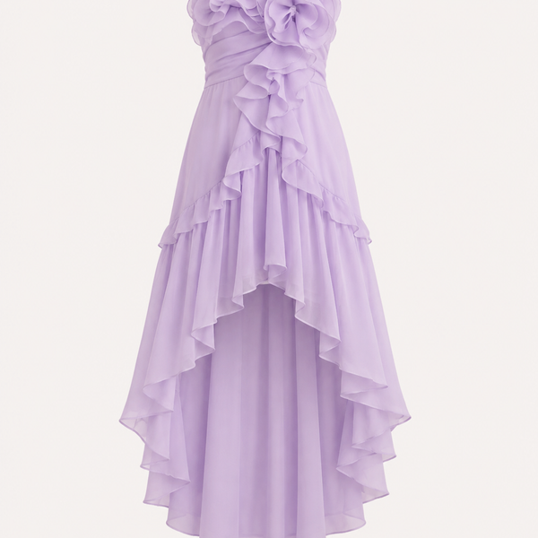 Ruffled High-Low Strapless Dress
