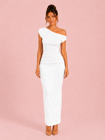 Textured Single Shoulder Maxi Dress