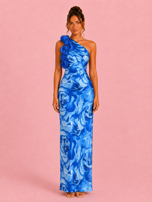Floral Print One-Shoulder Maxi Dress