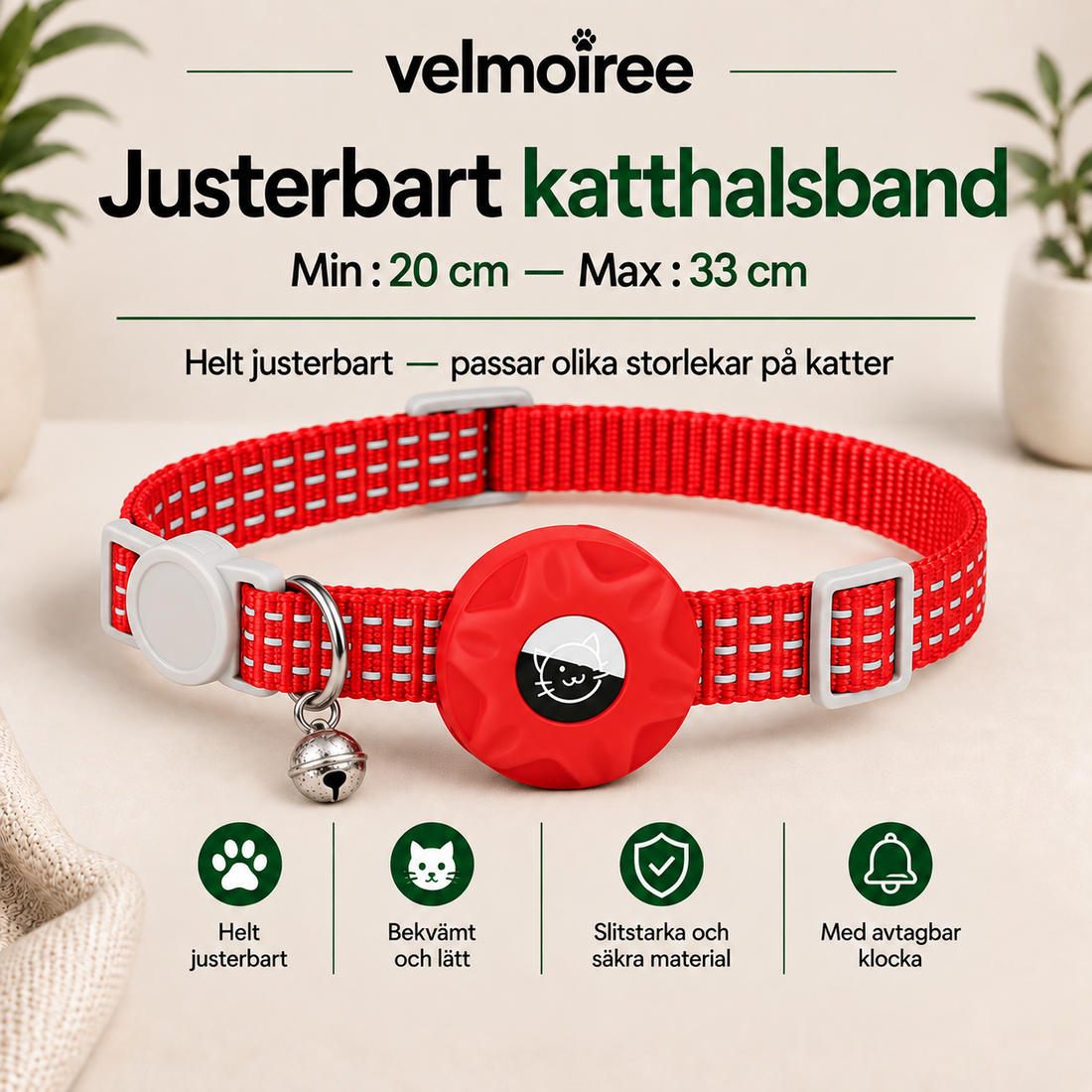 Smart halsband för katter – Velmoiree™ Röd