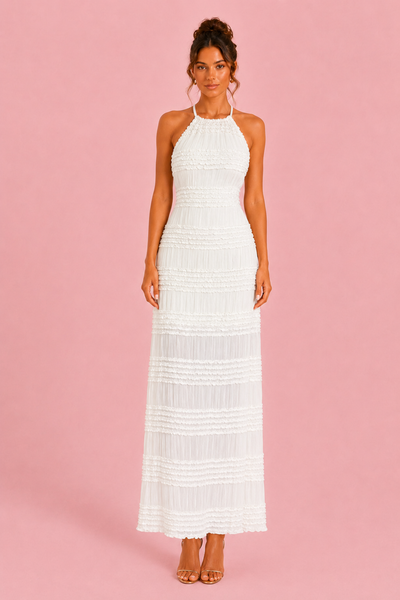 Ruched Halter Neck Maxi Dress