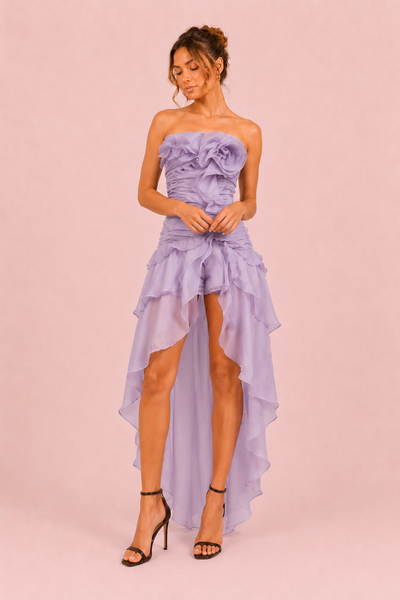 Ruffled High-Low Strapless Dress